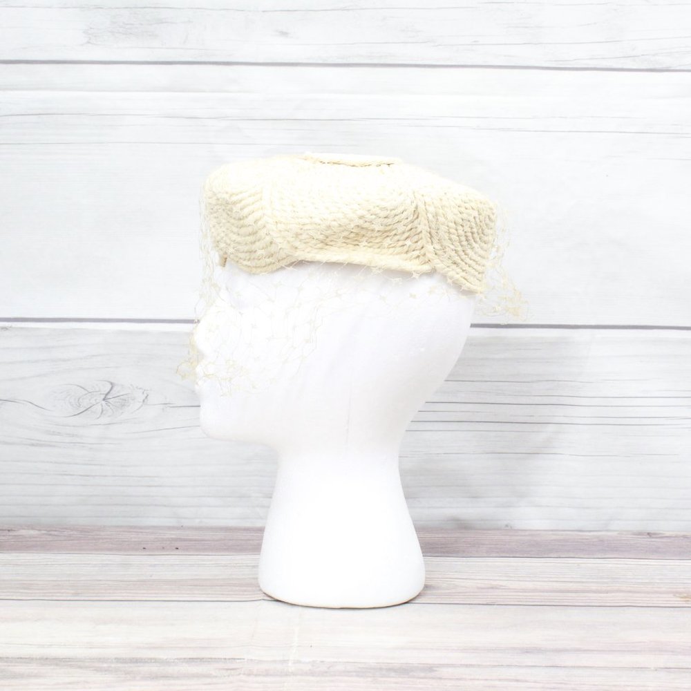 *Vintage! Everitt Womens Cream Spun Woven Crochet Hat - Picture 6 of 11